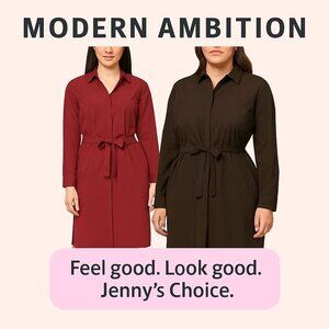 Modern Ambition Ladies’ Tie-Waist Shirt Dress , Brown ,XS, S | Red, S | Black L